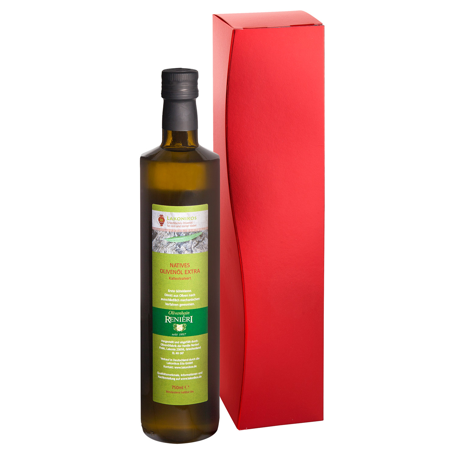 Geschenk Griechisches Olivenöl Lakonikos 750 ml in Geschenkverpackung Skulptur rot