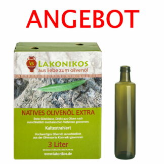 Olivenöl, griechisch, 3 Liter Bag-in-Box + leere Abfüllflasche