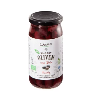 Bio-Oliven, kalamon ohne Stein. Natürlich gereift. Kalamon Oliven werden auch Kalamata - Oliven genannt, auch wenn sie nicht aus der Region Kalamata kommen.